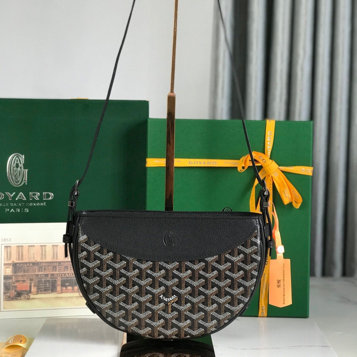 HIRONDELLE BAG 25 IN BLACK LAMBSKIN AND GOYARDINE CANVAS