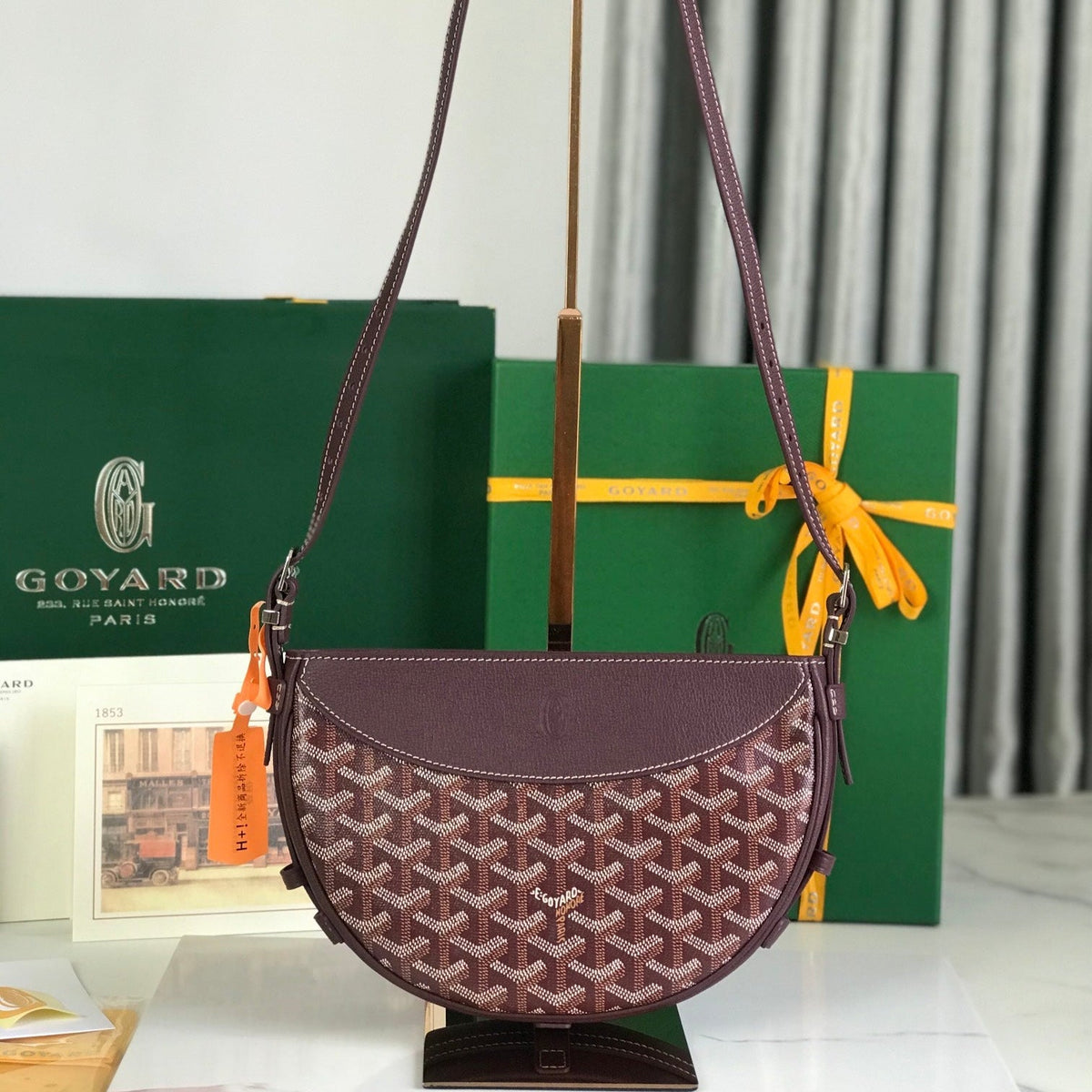 HIRONDELLE BAG 25 IN WINE RED LAMBSKIN AND GOYARDINE CANVAS