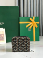 MATIGNON MINI WALLET 11 IN BLACK GOYARDINE CANVAS AND TAN CALFSKIN