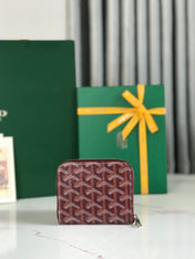 MATIGNON MINI WALLET 11 IN WINE RED GOYARDINE CANVAS AND CALFSKIN
