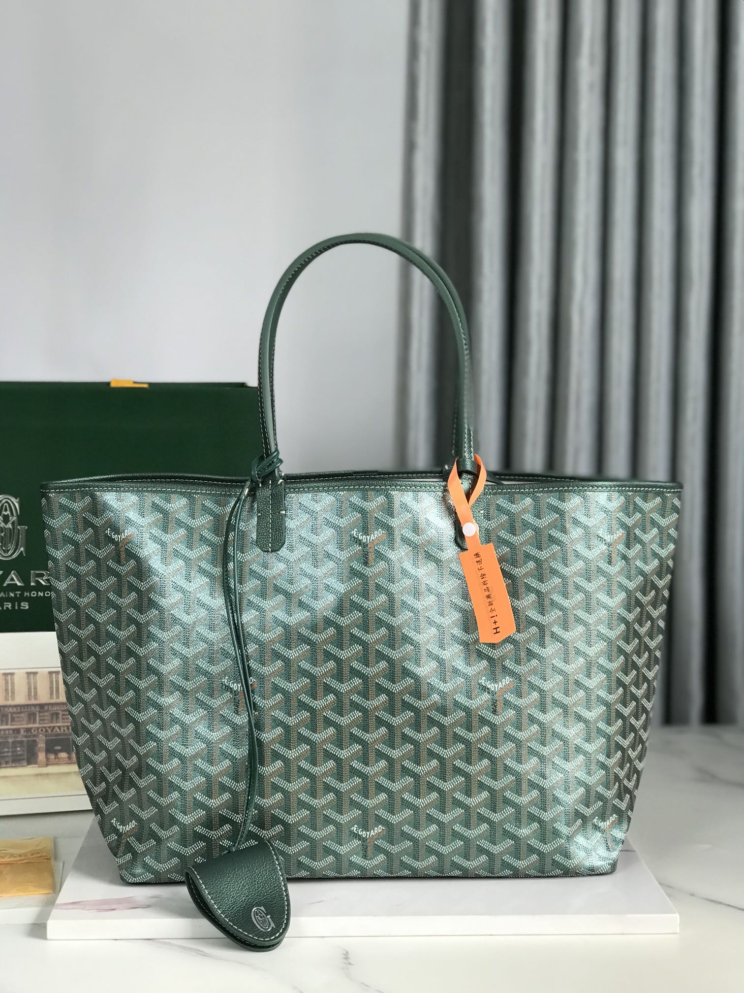 SAINT LOUIS PM 34 IN GREEN GOYARDINE CANVAS AND CALFSKIN