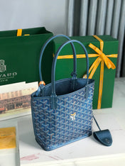 ANJOU MINI BAG 20 IN NAVY BLUE  CALFSKIN AND GOYARDINE CANVAS