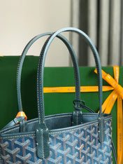 ANJOU MINI BAG 20 IN NAVY BLUE  CALFSKIN AND GOYARDINE CANVAS