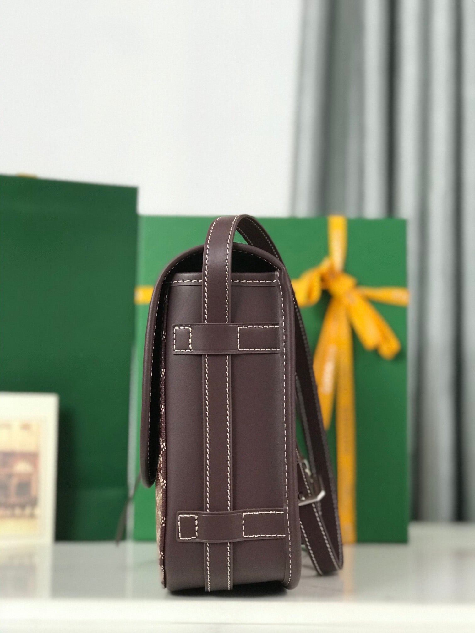 BELVEDERE MM BAG 28 IN BROWN GOYARDINE CANVAS AND CALFSKIN