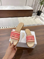 DWAY SLIDES IN BEIGE AND RED TECHNICAL FABRIC
