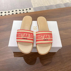 DWAY SLIDES IN BEIGE AND RED TECHNICAL FABRIC
