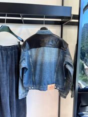 PRADA 25ST LEATHER JACKET WITH DENIM PATCHWORK 321