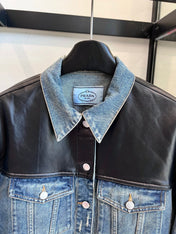 PRADA 25ST LEATHER JACKET WITH DENIM PATCHWORK 321