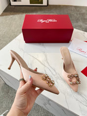 EFFLORESCENCE MULES IN LIGHT FAWN SATIN