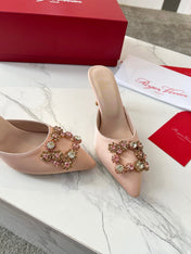 EFFLORESCENCE MULES IN LIGHT FAWN SATIN