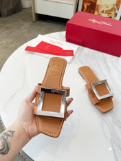 VIV' BY THE SEA MULES IN BRONZE BROWN CALFSKIN SILVER BUCKLE