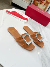 VIV' BY THE SEA MULES IN BRONZE BROWN CALFSKIN SILVER BUCKLE