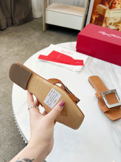 VIV' BY THE SEA MULES IN BRONZE BROWN CALFSKIN SILVER BUCKLE