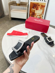 VIV' BY THE SEA MULES IN BLACK CALFSKIN CRYSTAL BUCKLE