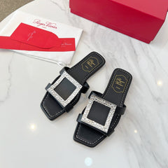 VIV' BY THE SEA MULES IN BLACK CALFSKIN CRYSTAL BUCKLE