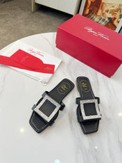 VIV' BY THE SEA MULES IN BLACK CALFSKIN CRYSTAL BUCKLE