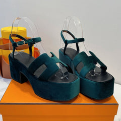 JAM 30 SANDAL IN GREEN FOREST VELVET