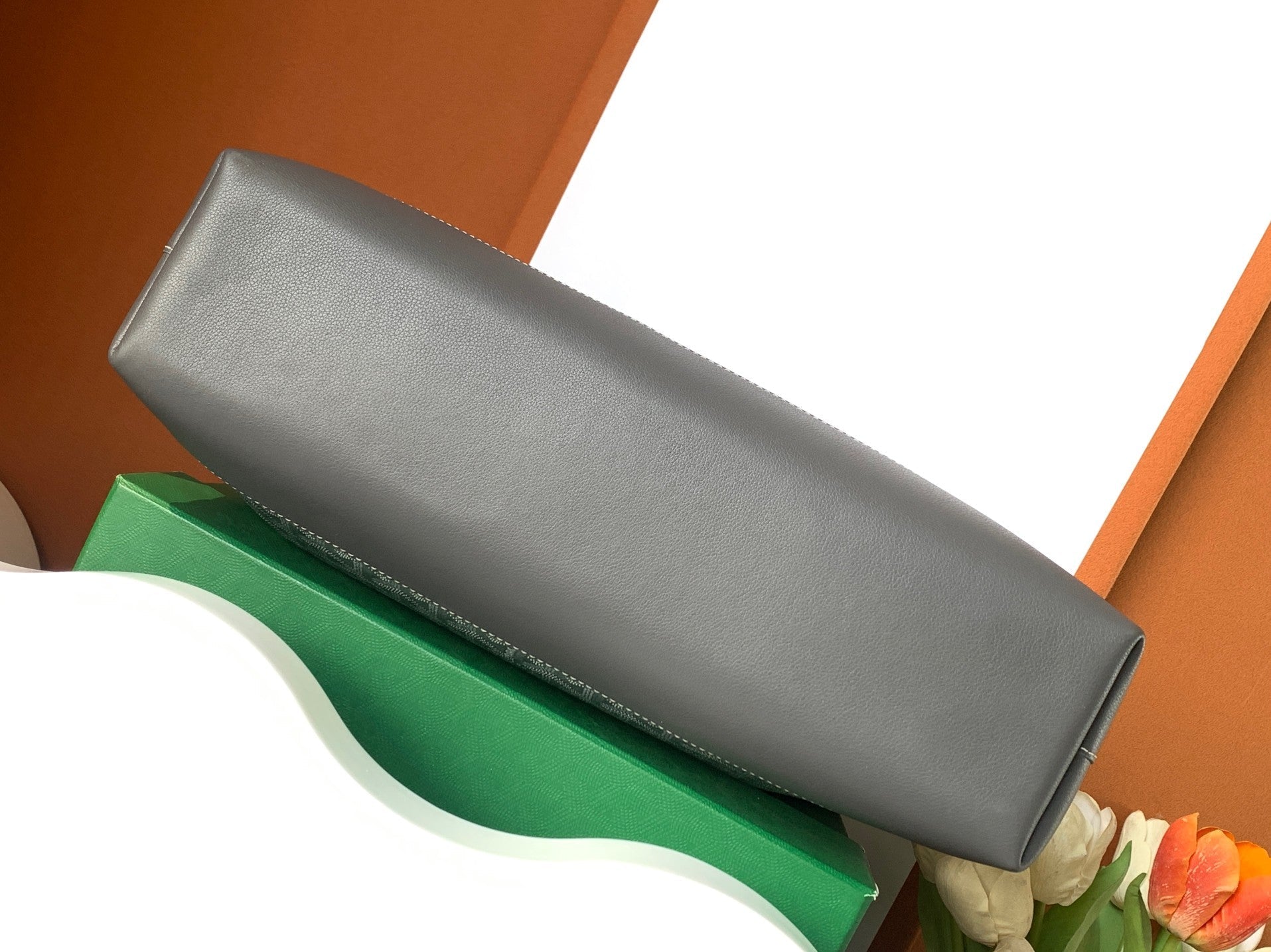 CISALPIN DOCUMENT CASE 39 IN GRAY GOYARDINE CANVAS AND CALFSKIN