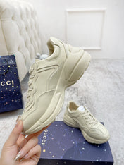 GG RHYTON TRAINER WHITE LAMBSKIN WITH PURPLE DINO MOTIF