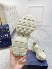 GG RHYTON TRAINER WHITE LAMBSKIN WITH FIRE MOTIF