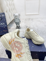 GG RHYTON TRAINER WHITE LAMBSKIN WITH FIRE MOTIF