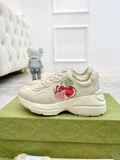 GG RHYTON TRAINER WHITE LAMBSKIN WITH HEART MOTIF