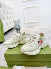 GG RHYTON TRAINER WHITE LAMBSKIN WITH HEART MOTIF