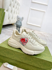 GG RHYTON TRAINER WHITE LAMBSKIN WITH HEART MOTIF