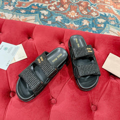 Women's Sandals Black Sheepskin With Straps