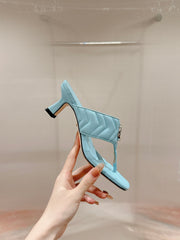 HIGH THONG MULE 55MM IN SKY BLUE CALFSKIN WITH GOLD HARDWARE