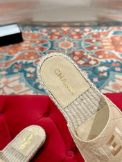 FLAT SLIPPERS IN BEIGE LAMBSKIN MIX WOVEN