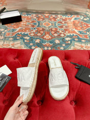 FLAT SLIPPERS IN WHITE LAMBSKIN MIX BEIGE WOVEN