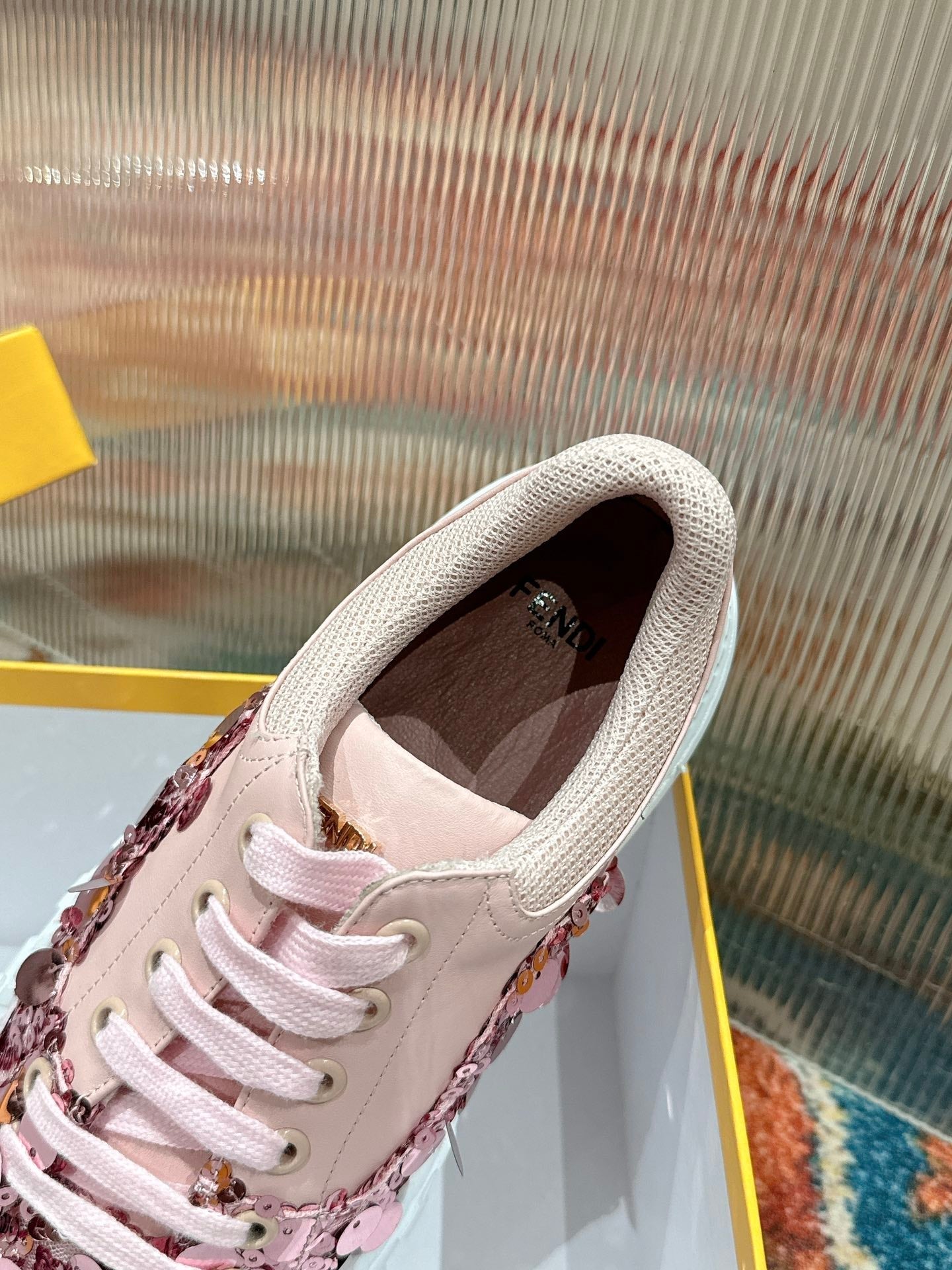 RUNWAY SEQUIN CASUAL SHOES IN CREPE PINK CALFSKIN