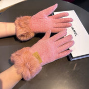 GLOVES IN FLAMINGO PINK WOOL AND RABBIT FUR 420534