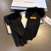 GLOVES IN BLACK WOOL AND RABBIT FUR 420535