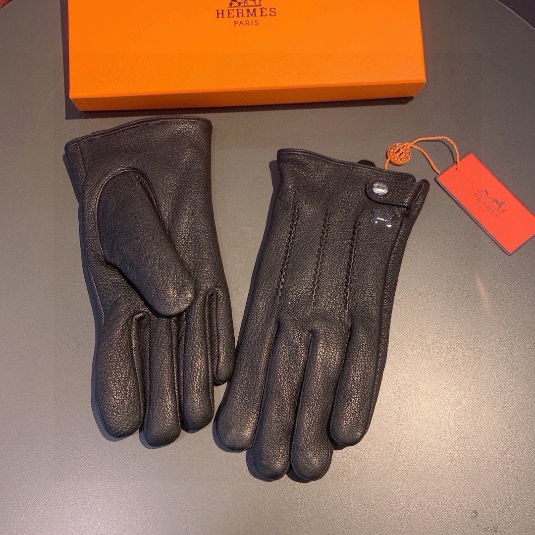 HUBERT GLOVES IN BLACK DEERSKIN WITH LAMB WOOL LINING 432639