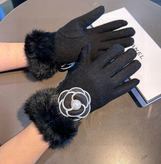 GLOVES IN BLACK WOOL WITH RABBIT FUR 439141