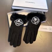 GLOVES IN BLACK WOOL WITH RABBIT FUR 439141
