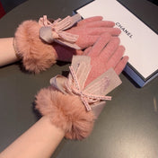 GLOVES IN BLUSH PINK WOOL AND RABBIT FUR 441839