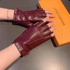 FINGERLESS GLOVES IN GARNET RED LAMBSKIN 453645
