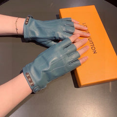 FINGERLESS GLOVES IN BLUE GREEN LAMBSKIN 453647