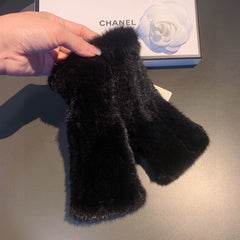 FINGERLESS GLOVES IN BLACK RABBIT FUR 462279
