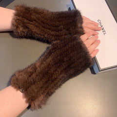 FINGERLESS GLOVES IN GINGERBREAD BROWN RABBIT FUR 462280