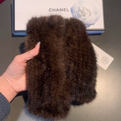 FINGERLESS GLOVES IN GINGERBREAD BROWN RABBIT FUR 462280