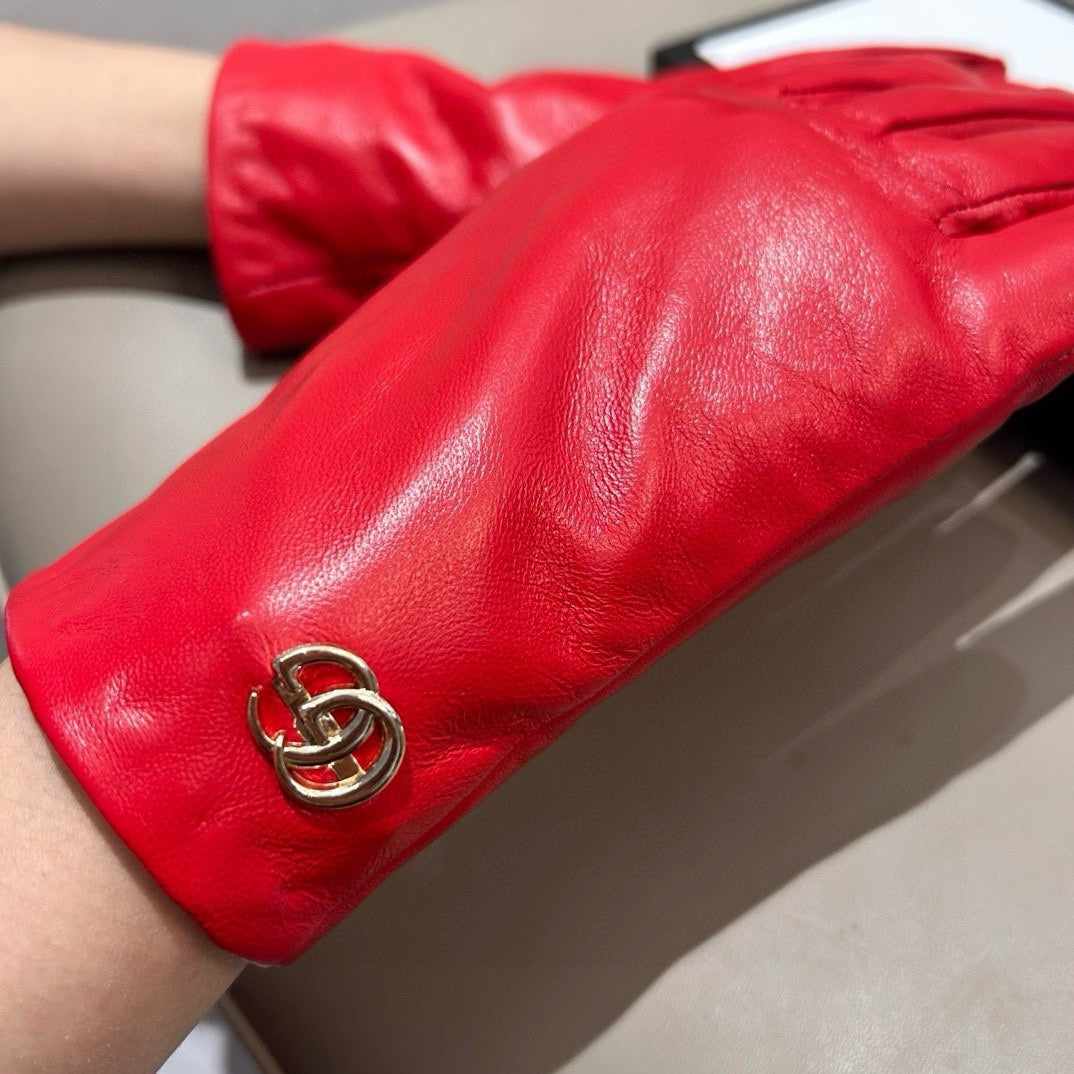 TOUCHSCREEN GLOVES IN RED LAMBSKIN AND SHEARLING LINING 463862
