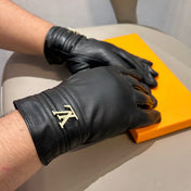 GLOVES IN BLACK LAMBSKIN WITH GOLD LOGO 465010