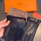 GLOVES IN BLACK DEERSKIN WITH LAMB FUR LINING 465015