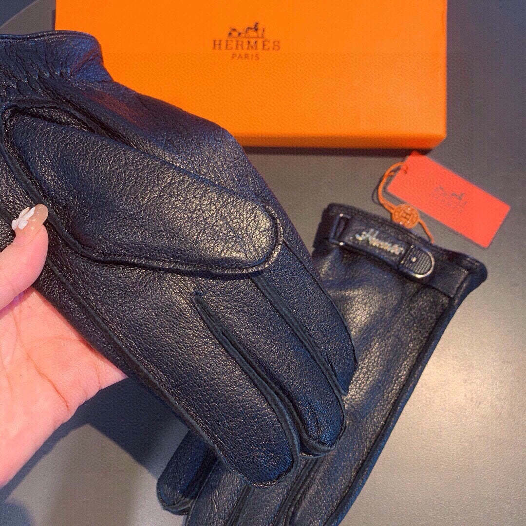 GLOVES IN BLACK DEERSKIN WITH LAMB FUR LINING 465015