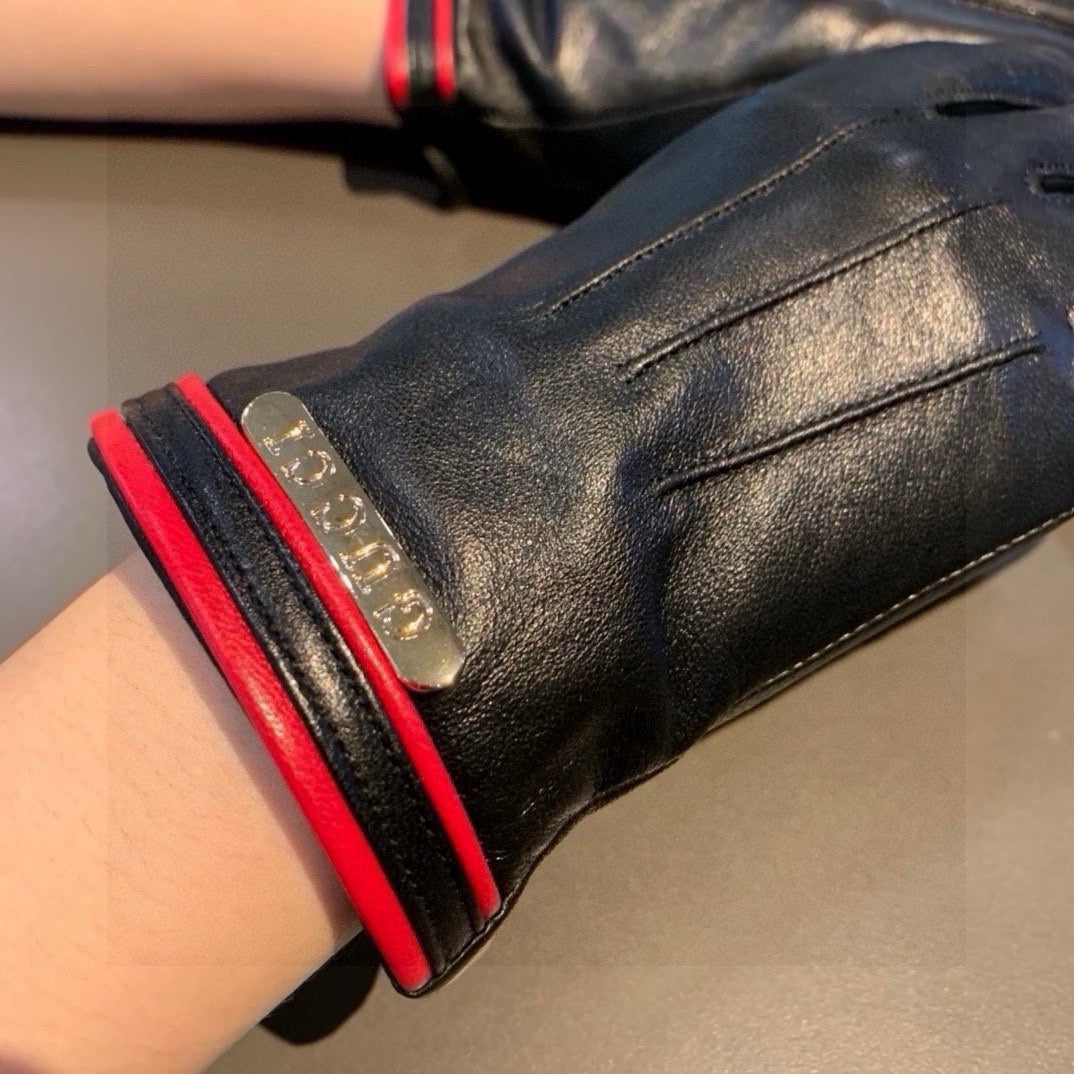 GLOVES IN BLACK MIX RED LAMBSKIN AND LAMB FUR LINING 467970