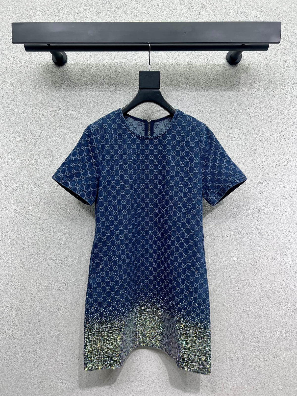 GG Blue Monogram Crystal Embellished Mini Dress